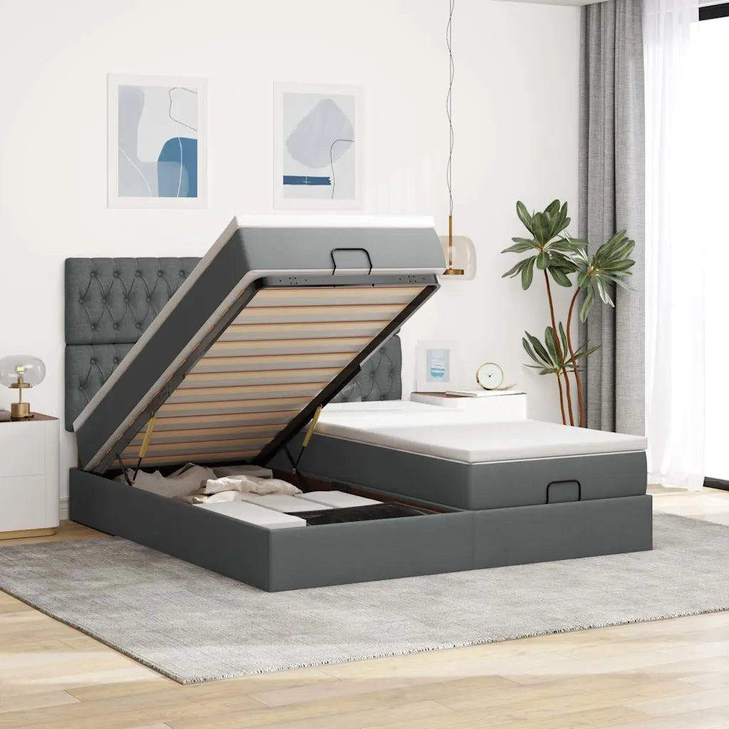 Struttura Letto Pouf con Materassi 200x200 cm in Tessuto 3314570