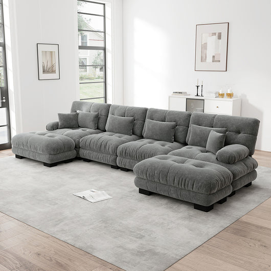 Divano angolare modulare - Xylo - Configurazione U, 4 posti con pouf removibile, grigio