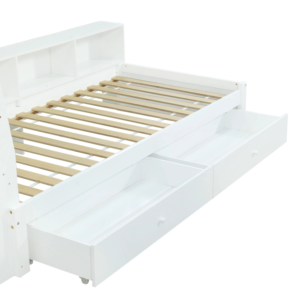 Letto singolo 90x200 cm bianco con luci, presa e cassetti