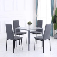 Tavolo Quadrato da 4 Persone per Cucina e Soggiorno, Tavolo Moderno in Metallo e Vetro Temperato, 75x75x75 cm, Grigio