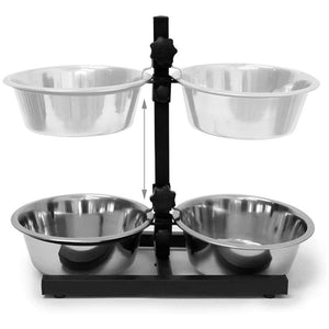 Ciotola Doppia per Cani con Supporto Regolabile 2 scodelle Acciaio , Ciotole 2Lt