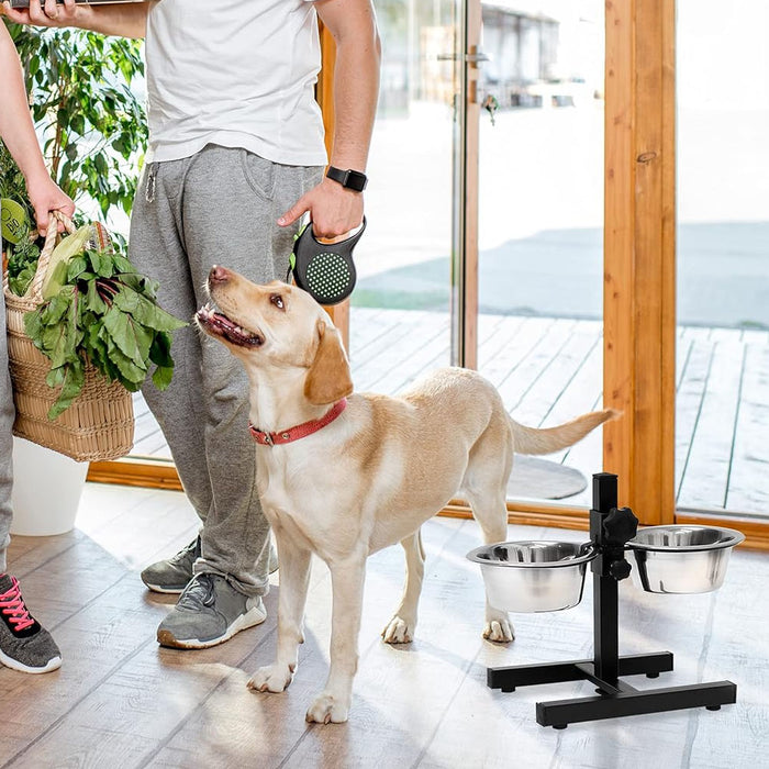 Ciotola Doppia per Cani con Supporto Regolabile 2 scodelle Acciaio , Ciotole 2Lt