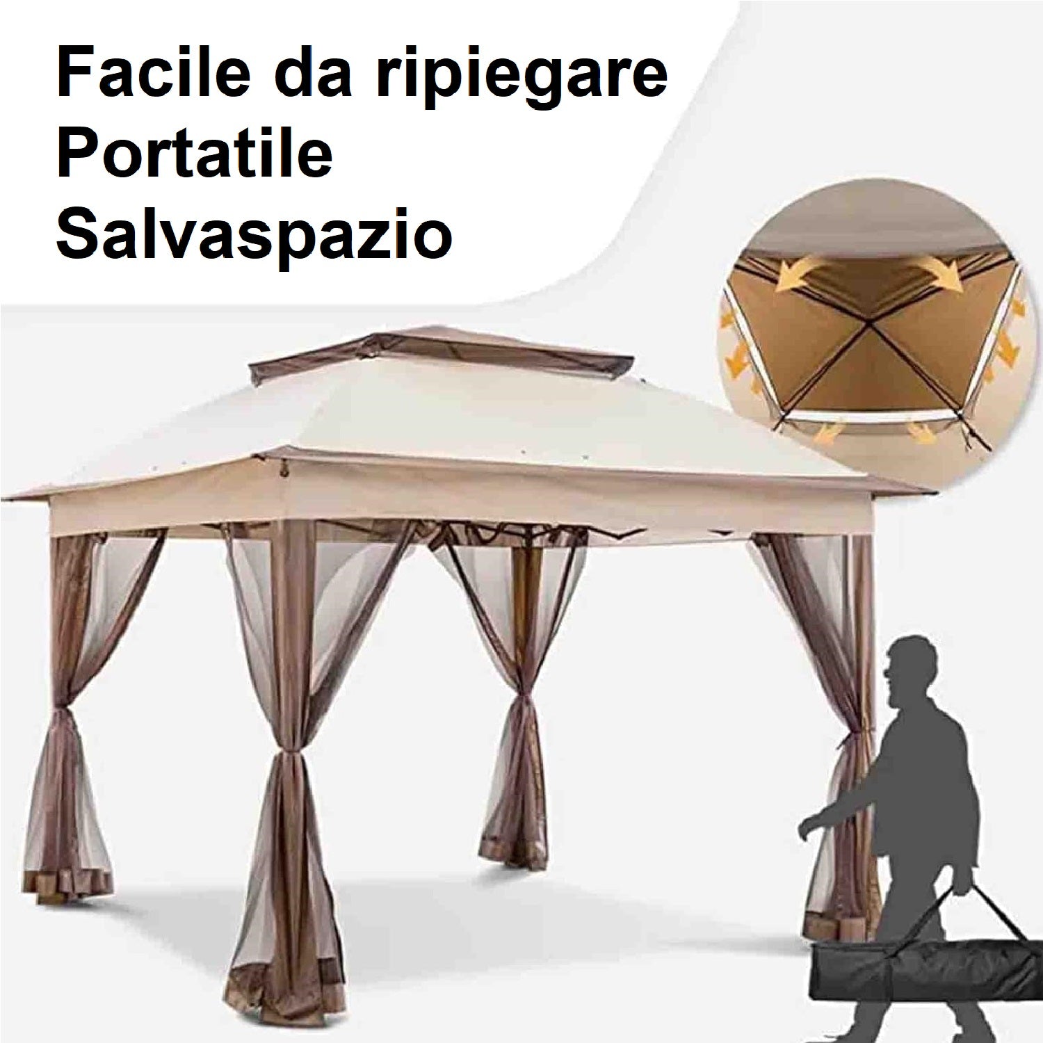 Gazebo da Giardino Pieghevole 3x3 con Zanzariere, Air Vent e Borsa per trasporto