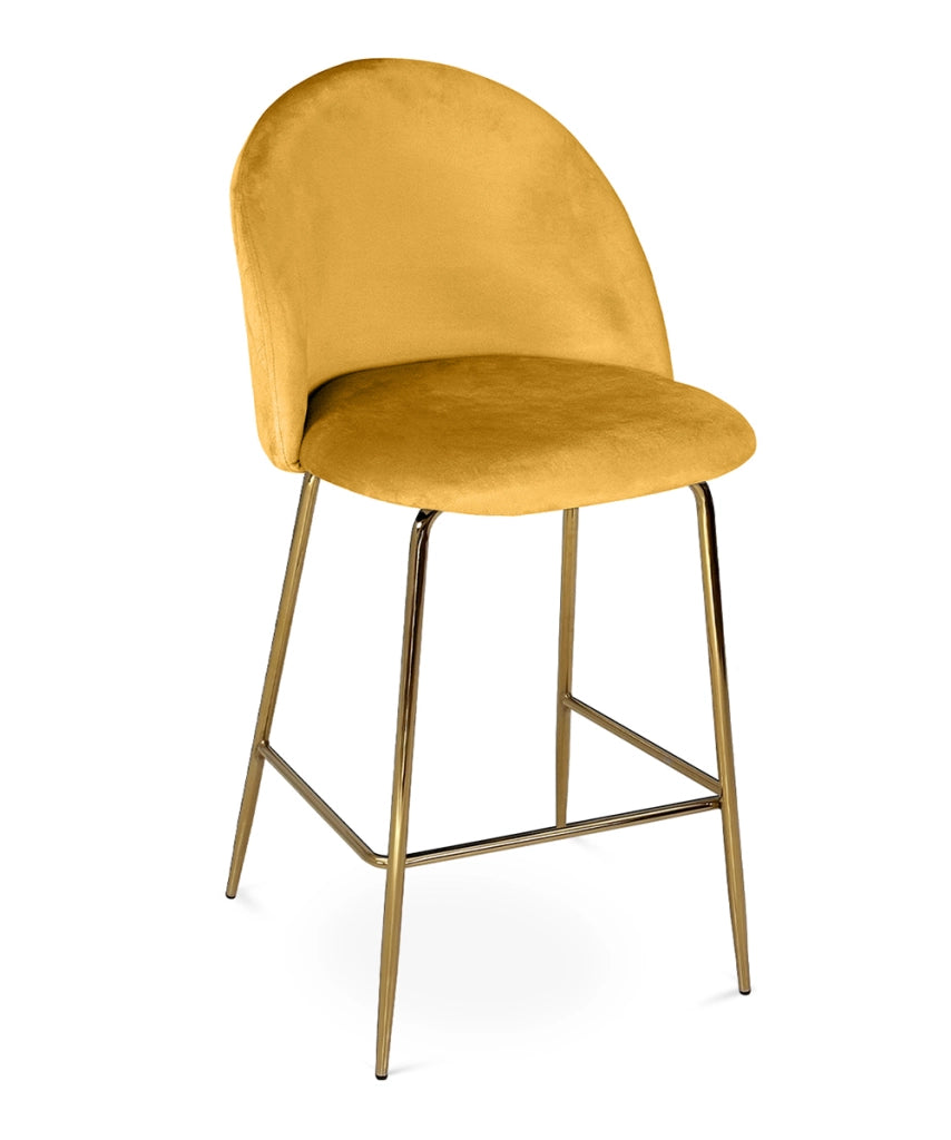 Sgabello cucina imbottito, sgabello alto in velluto giallo senape piede dorato – Nicole - SG32NIG