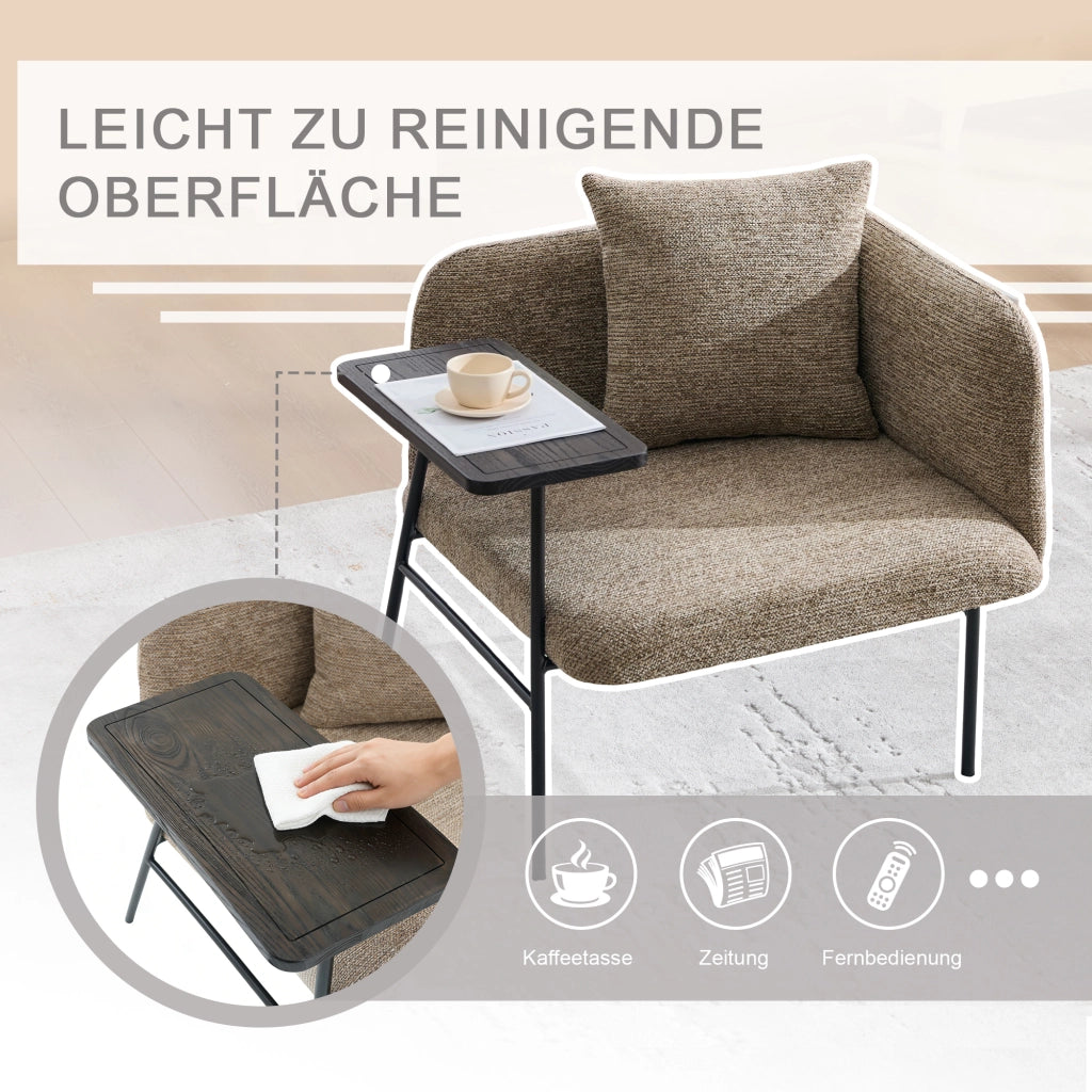 Poltrona con tavolino laterale e tasche laterali; seduta imbottita in ciniglia kaki 86 Ã— 72 Ã— 71 cm