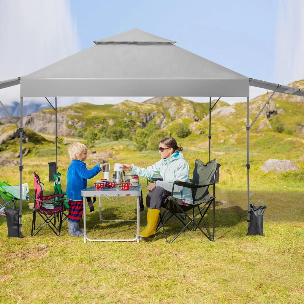 Gazebo Pieghevole da Giardino 3 x 3 m, Gazebo da Esterno con Design a Doppia Tenda, Design Pop Up e 4 Sacchetti di sabbia, Altezza Regolabile, Ideale per Feste, Giardino e Spiaggia (Bianco)