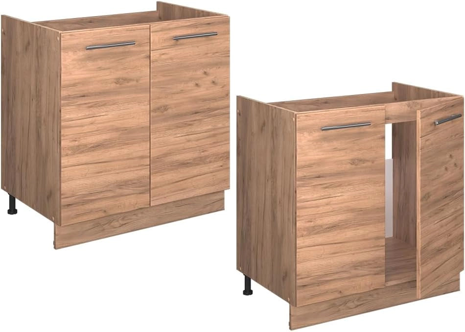 Mobile lavello cucina Fame-Line, Quercia dorata, 80 cm senza piano di lavoro, per la combinazione con altri moduli della serie Fame-Line