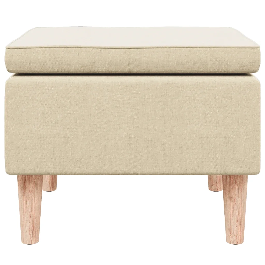 Poggiapiedi con Gambe in Legno Crema in Tessuto 329455
