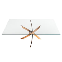 Tavolo da pranzo rettangolare in vetro temperato e acciaio rosa