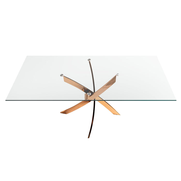 Tavolo da pranzo rettangolare in vetro temperato e acciaio rosa