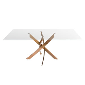 Tavolo da pranzo rettangolare in vetro temperato e acciaio rosa