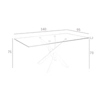 Tavolo da pranzo rettangolare in vetro temperato e acciaio rosa