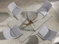 Tavolo da pranzo rettangolare in vetro temperato e acciaio rosa