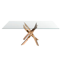 Tavolo da pranzo rettangolare in vetro temperato e acciaio rosa