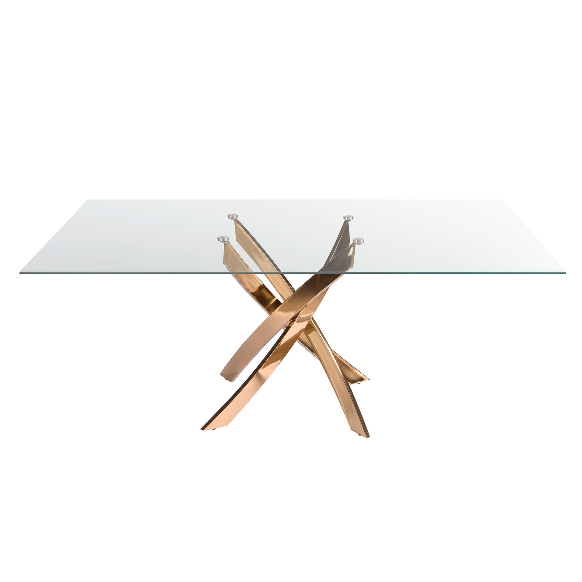 Tavolo da pranzo rettangolare in vetro temperato e acciaio rosa