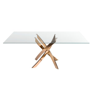 Tavolo da pranzo rettangolare in vetro temperato e acciaio rosa