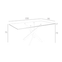 Tavolo da pranzo rettangolare in vetro temperato e acciaio rosa