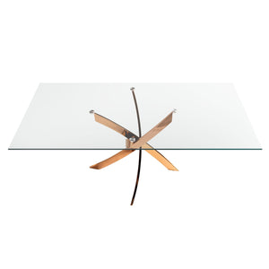 Tavolo da pranzo rettangolare in vetro temperato e acciaio rosa