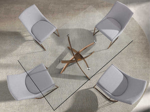 Tavolo da pranzo rettangolare in vetro temperato e acciaio rosa