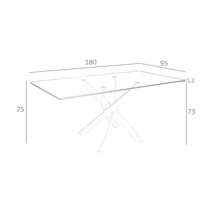 Tavolo da pranzo rettangolare in vetro temperato e acciaio rosa