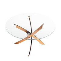 Tavolo da pranzo rotondo in vetro temperato e acciaio rosa