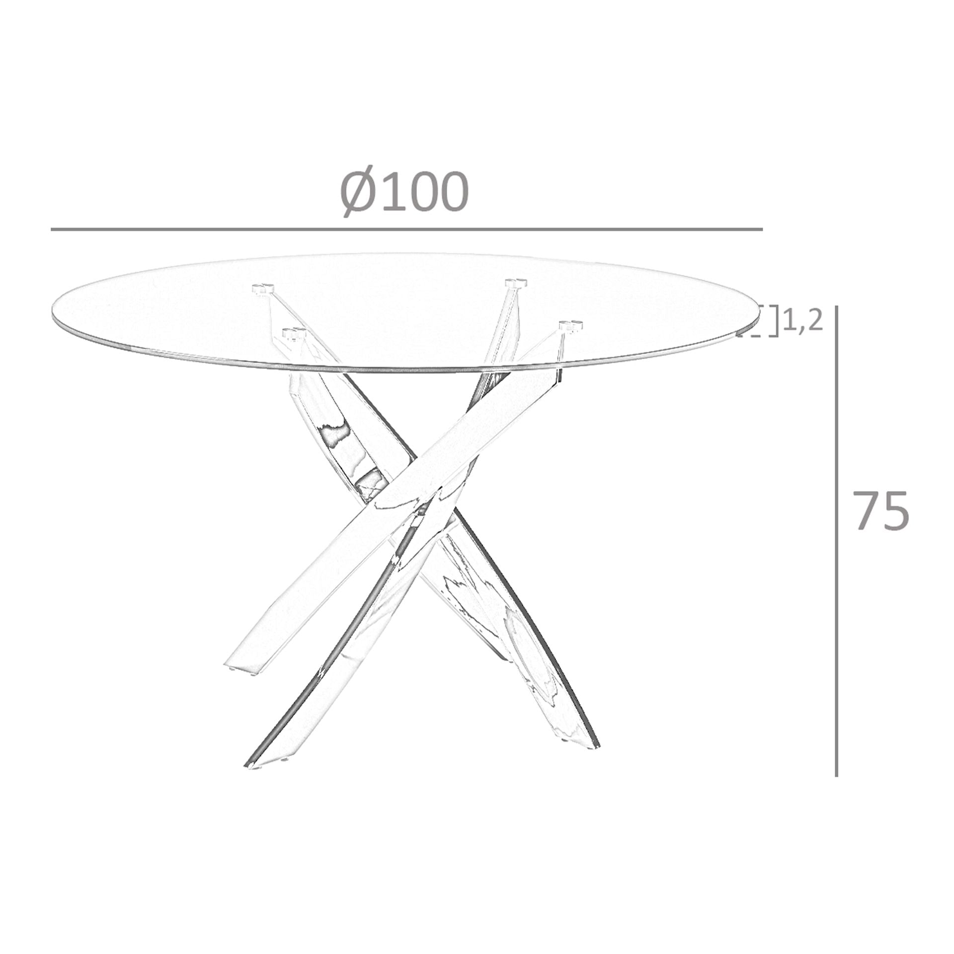 Tavolo da pranzo rotondo in vetro temperato e acciaio rosa