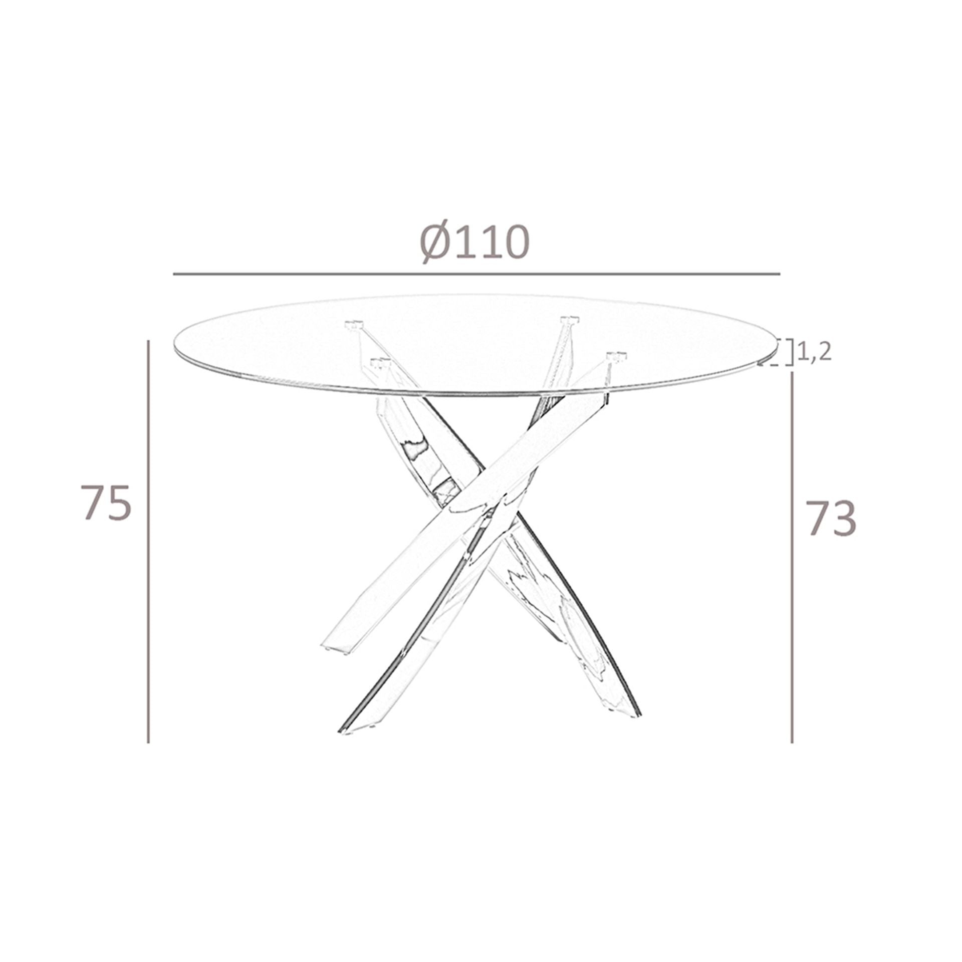 Tavolo da pranzo rotondo in vetro temperato e acciaio rosa