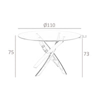 Tavolo da pranzo rotondo in vetro temperato e acciaio rosa
