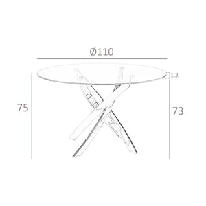 Tavolo da pranzo rotondo in vetro temperato e acciaio rosa