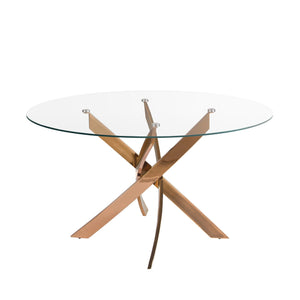 Tavolo da pranzo rotondo in vetro temperato e acciaio rosa