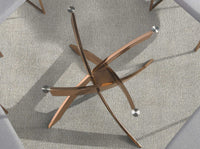 Tavolo da pranzo rotondo in vetro temperato e acciaio rosa