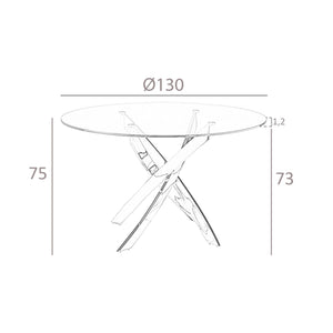 Tavolo da pranzo rotondo in vetro temperato e acciaio rosa