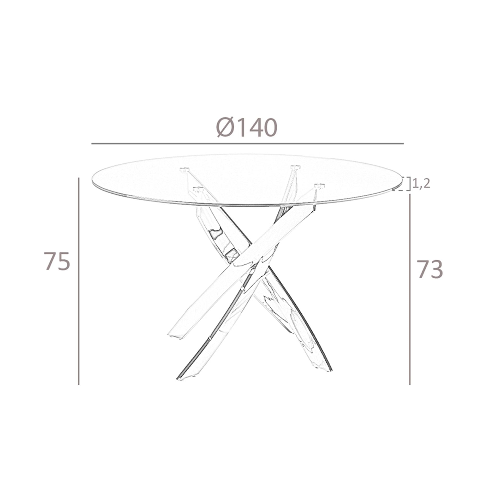Tavolo da pranzo rotondo in vetro temperato e acciaio rosa