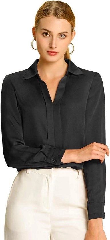 Blusa elegante per donne con maniche lunghe, collo V e camicia con stampa.
