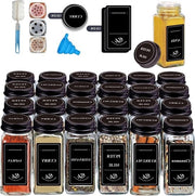 Set di 24 contenitori per spezie con etichette e dispositivo per spolverare - 120ml - Spezie - Design nero - Contenitori per spezie per il consumatore esigente