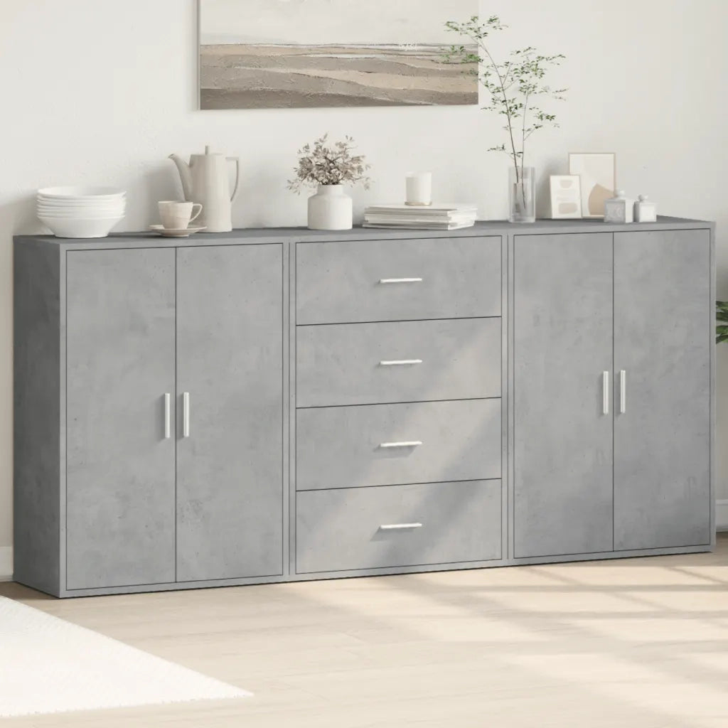 Credenze 3 pz | Madia | Buffet da pranzo | Armadio da pranzo Grigio Cemento 60x31x84 cm in Legno Multistrato