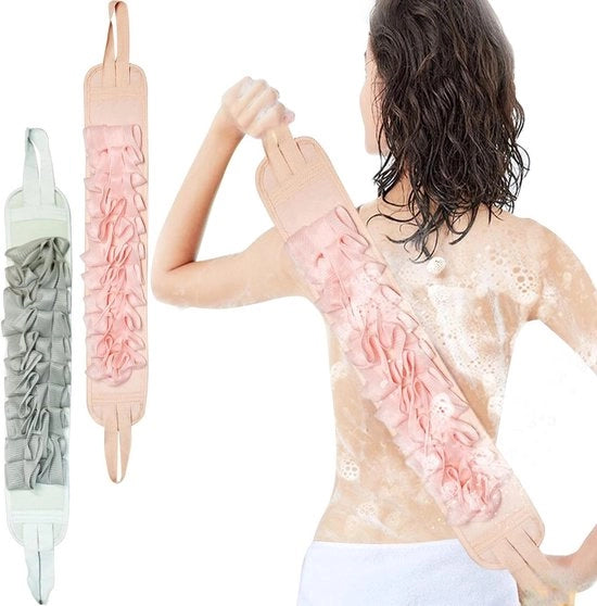Scrubber per schiena a doppia faccia con manico - 2 Pack per uomo e donna - Applicatore di creme per schiena - Lavaggio del corpo a doppia faccia - Rosso Grigio
