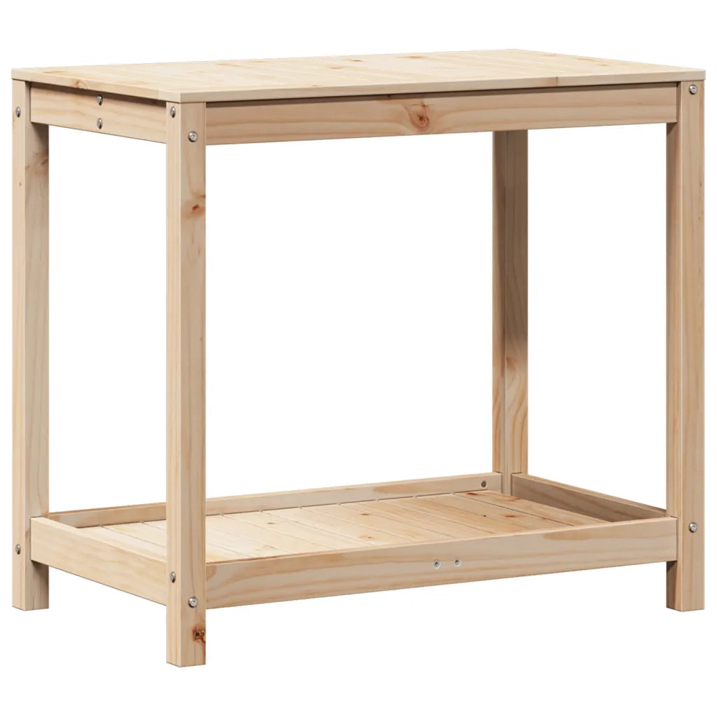 Tavolo Invaso con Ripiano-Tavolo da Lavoro con Ripiani 82,5x50x75 cm Legno Massello di Pino