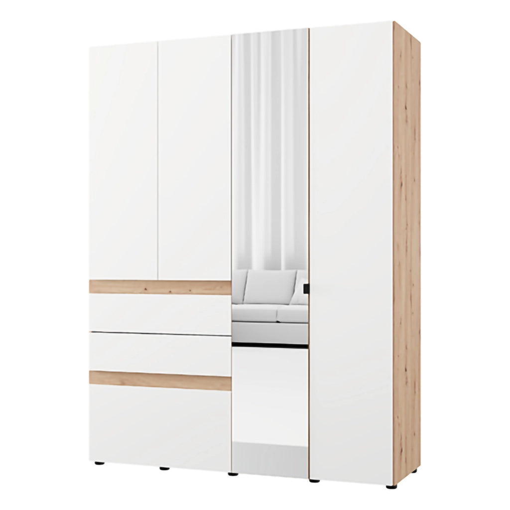 Armadio Camera da Letto Ushuaia, Guardaroba Grande 3 Cassetti, 155x208h cm Bianco Opaco