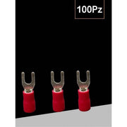 Trade Shop - Set 100pz Capicorda A Forcella A Crimpare Per Cavi 1.5-2.5 Mm² Isolato M4 Sv2-4 - Rosso
