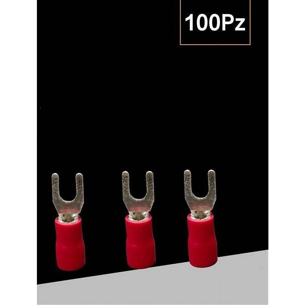 Trade Shop - Set 100pz Capicorda A Forcella A Crimpare Per Cavi 1.5-2.5 Mm² Isolato M4 Sv2-4 - Rosso