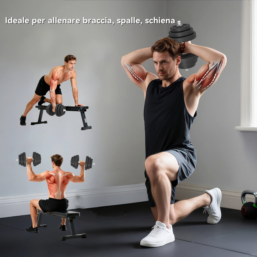 Set Manubri Regolabili 40kg ¨C Xylo ¨C Acciaio Nero con 12 Dischi Antiscivolo