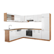 Vicco Cucina angolare completa Bianco lucido/oro power oak 227 x 287 cm senza piano di lavoro