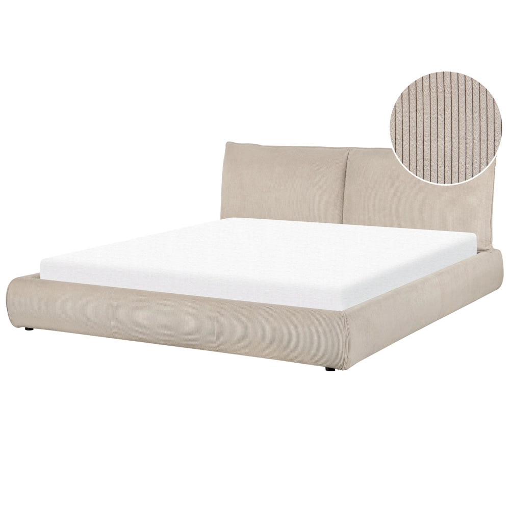 Letto ad acqua EU King Size Grigio Talpa Velluto a Coste 180 x 200 cm con materasso con spessa testata imbottita e pediera Camera da letto in stile moderno