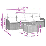 Set Divani Giardino 5 Pezzi con Cuscini Beige in Polyrattan Acacia