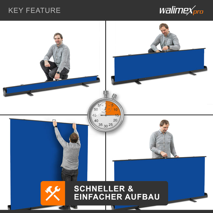 Fondale fotografico a rullo blu 210 x 220 cm, sfondo avvolgibile con supporto, sistema per studi fotografici, pannello ingualcibile per fotografia