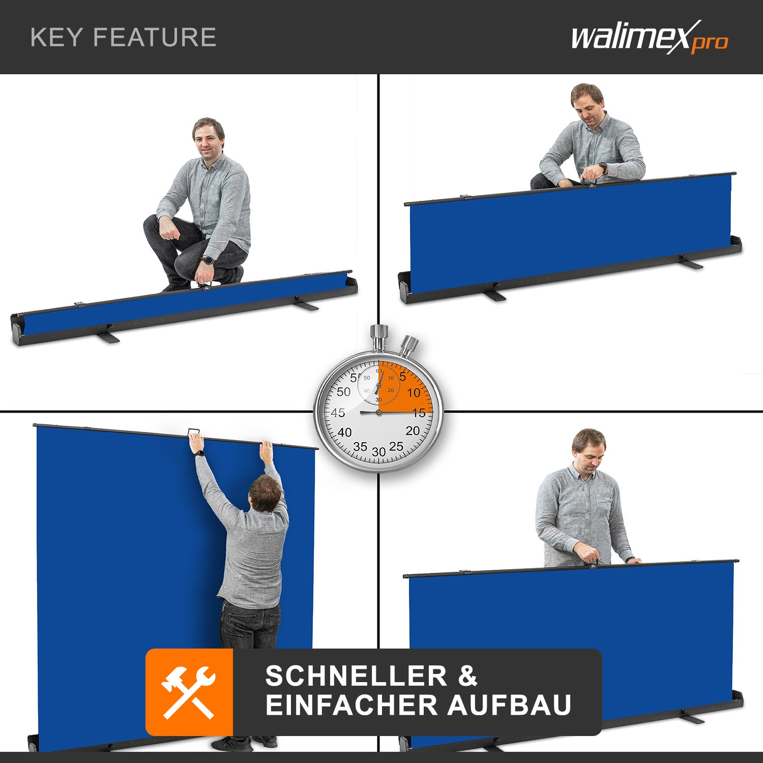 Fondale fotografico a rullo blu 210 x 220 cm, sfondo avvolgibile con supporto, sistema per studi fotografici, pannello ingualcibile per fotografia