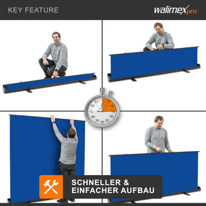 Fondale fotografico a rullo blu 210 x 220 cm, sfondo avvolgibile con supporto, sistema per studi fotografici, pannello ingualcibile per fotografia