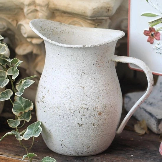 Vasca rustica vintage per fiori in metallo grande, modello senza indicazione, capacità 1L, altezza 30cm, diametro 20cm, peso 1,5kg.