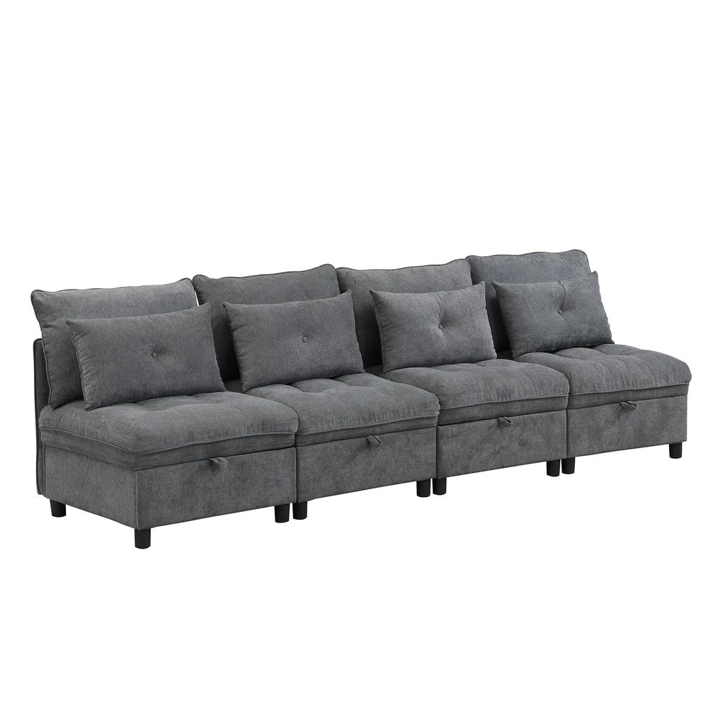 Divano letto 4 posti modulare con contenitore ¨C Minimal ¨C Tessuto chenille